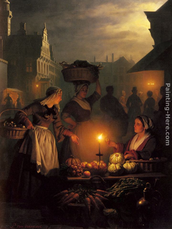 The Night Market painting - Petrus Van Schendel The Night Market art painting